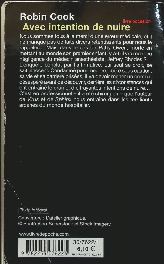 Avec intention de nuire - Robin Cook - Livre