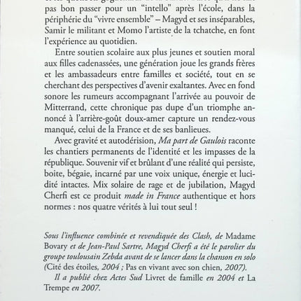 Ma part de Gaulois – Magyd Cherfi – Roman autobiographique sur identité, enfance et héritage culturel - livre