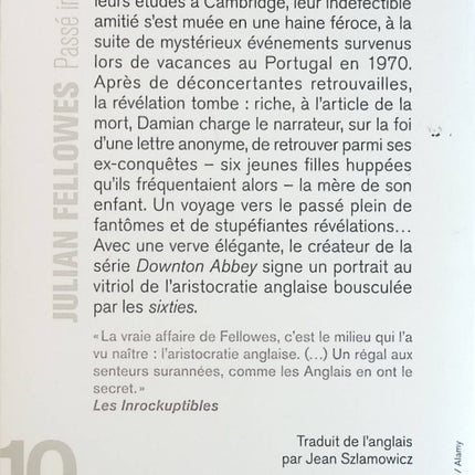Roman contemporain anglais occasion – Passé imparfait – Julian Fellowes – secrets de famille et héritage aristocratique - Livre