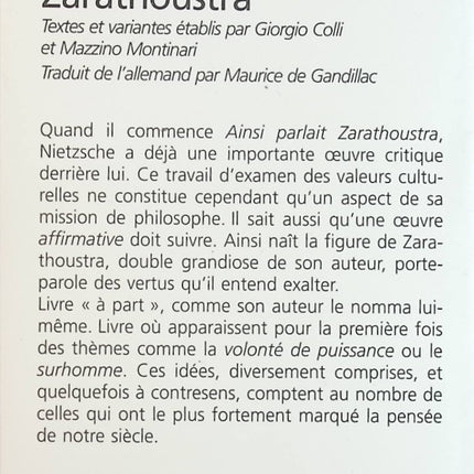 Ainsi parlait Zarathoustra - Friedrich Nietzsche - Livre