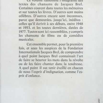 L'oeuvre intégrale - Jacques Brel - livre