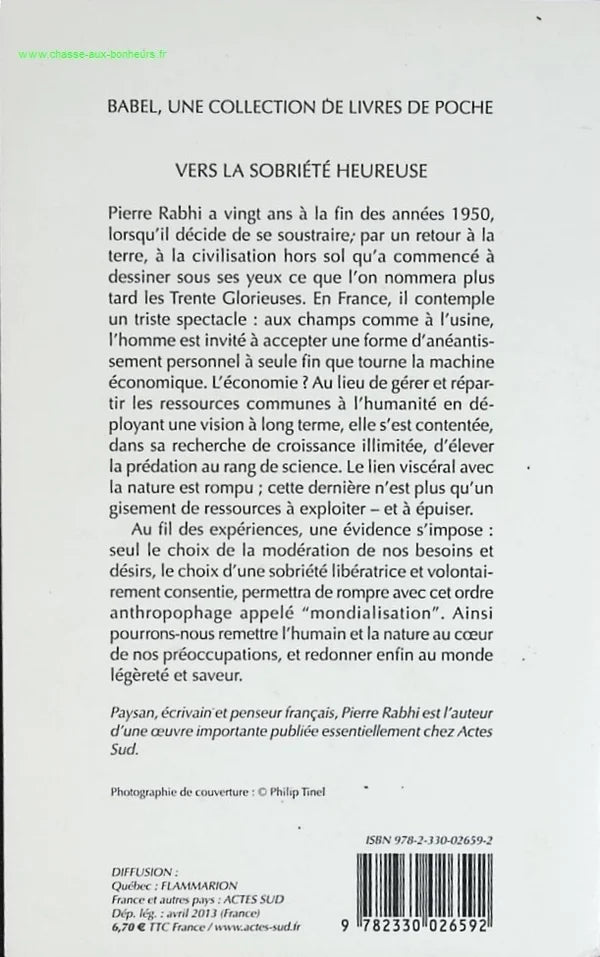 Towards Happy Sobriety - Pierre Rabhi - book