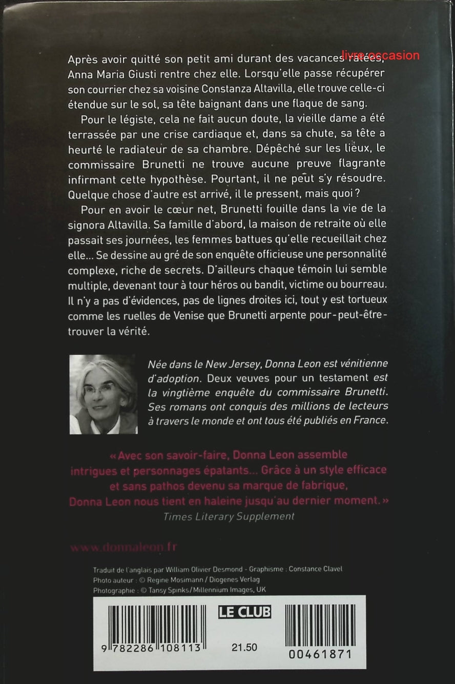 Deux veuves pour un testament - Donna Leon - livre