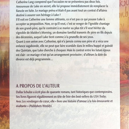 Les vendanges du coeur - Dallas Schulze - livre