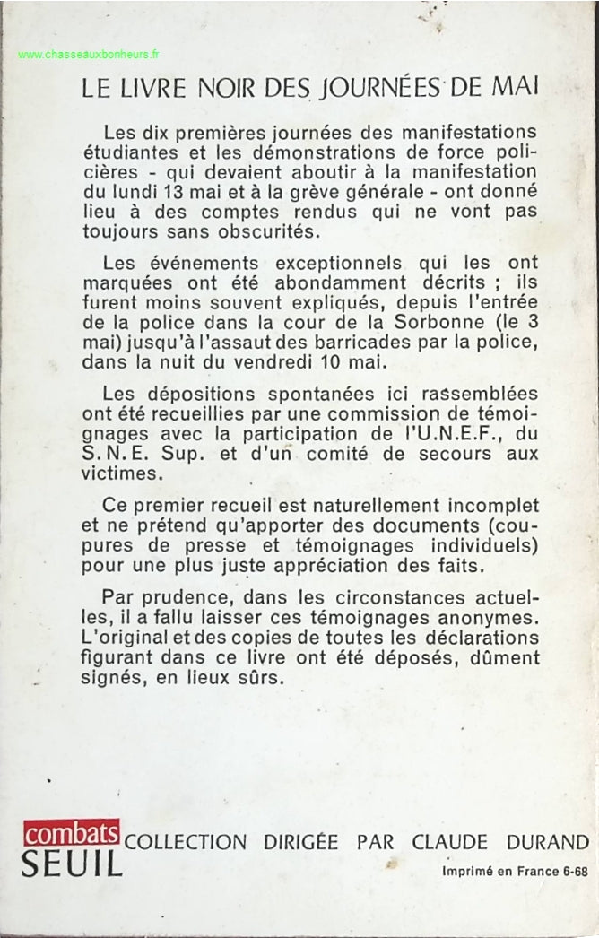 Le livre noir des journées de mai - Unef Et Snesup - livre