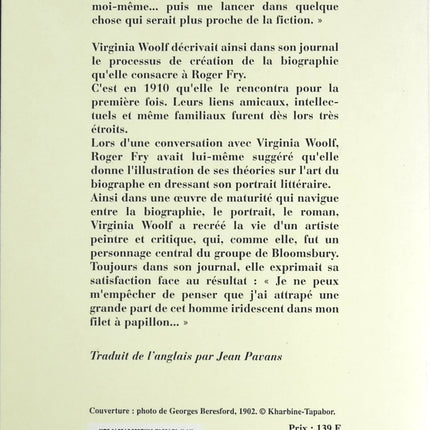 La Vie de Roger Fry - Virginia Woolf - livre