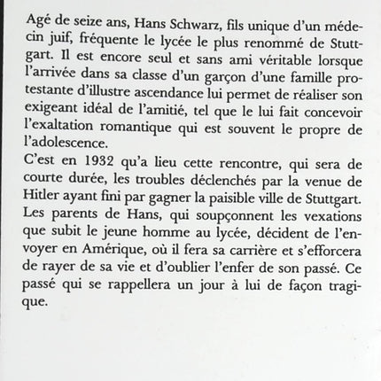 Roman historique amitié Seconde Guerre mondiale adolescence – L’Ami retrouvé Fred Uhlman - livre