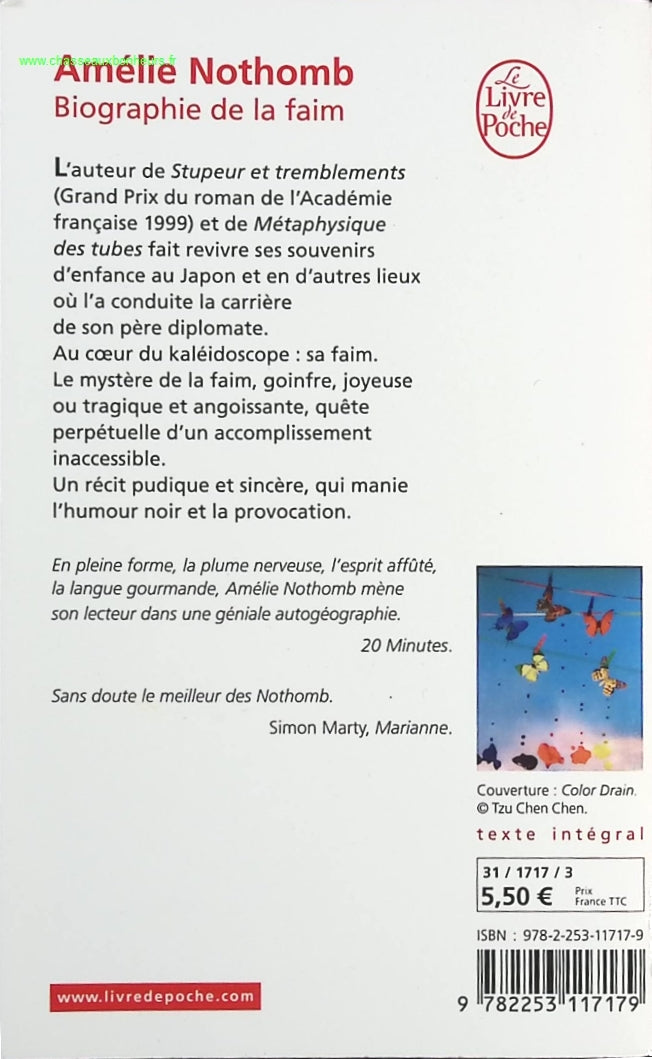 Biographie de la faim - Amélie Nothomb - livre