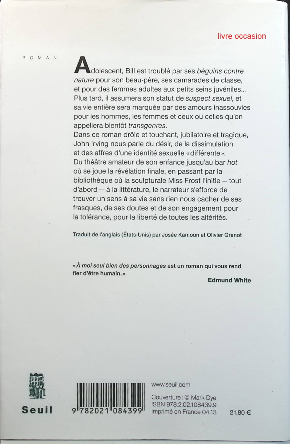 A moi seul bien des personnages - John Irving - Livre