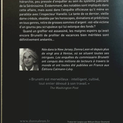 Brunetti et le mauvais augure – Donna Leon – Roman policier vénitien sur enquête, corruption et mystères - Livre