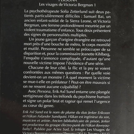 Les Visages De Victoria Bergman - Tome 1 - Persona - Erik Axl Sund - livre