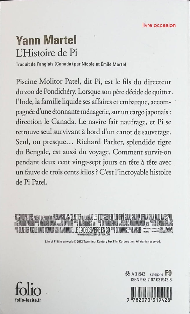 L'histoire de Pi - Yann Martel - livre