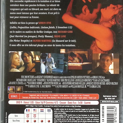 DVD thriller dramatique Infidèle avec Richard Gere - DVD
