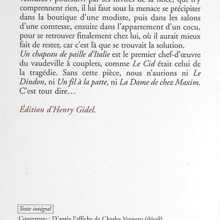 Un chapeau de paille d'Italie - Eugène Labiche - livre