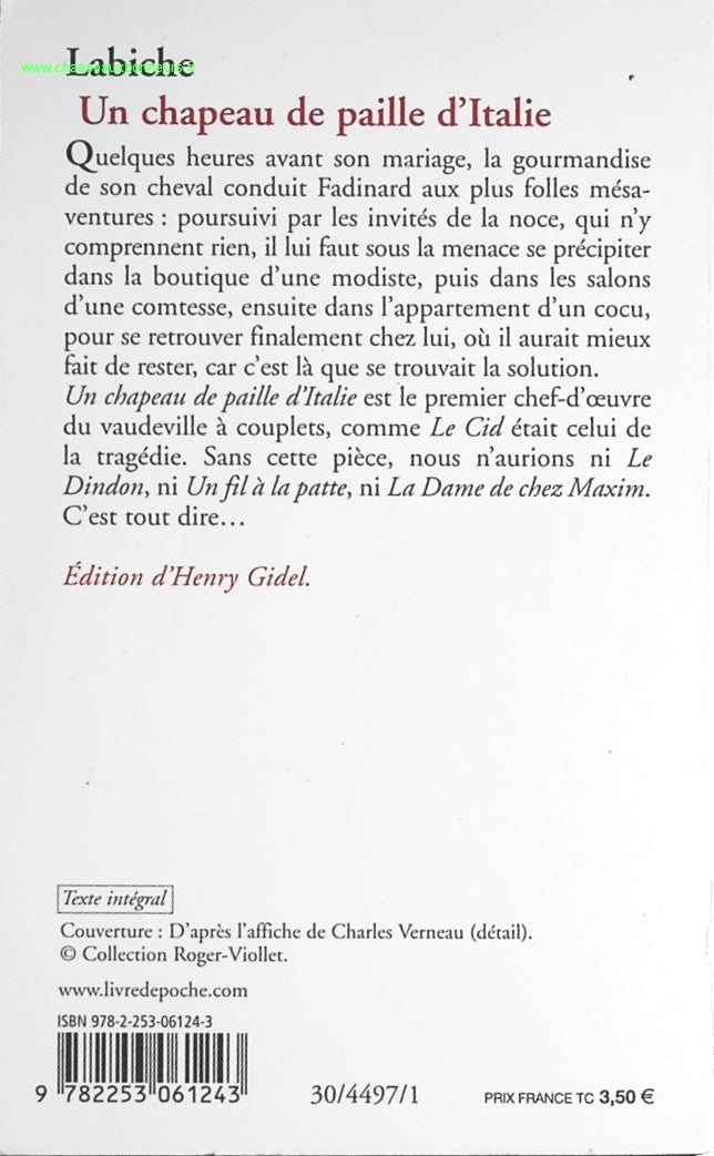 Un chapeau de paille d'Italie - Eugène Labiche - livre