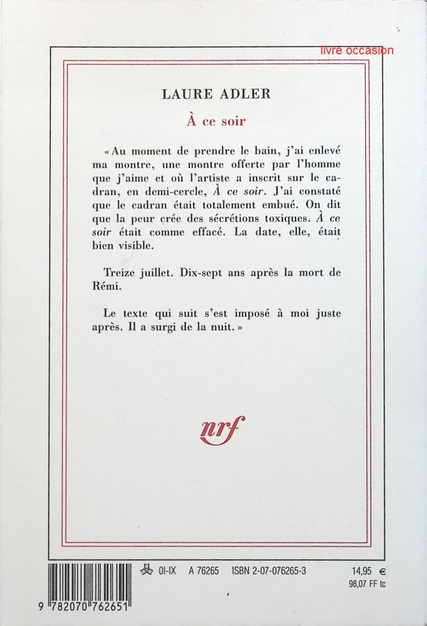 À ce soir - Laure Adler - livre