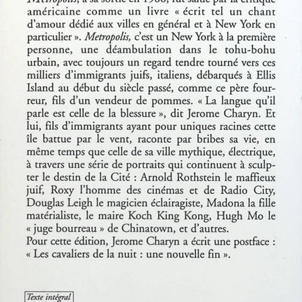 Metropolis - Jerome Charyn - Livre