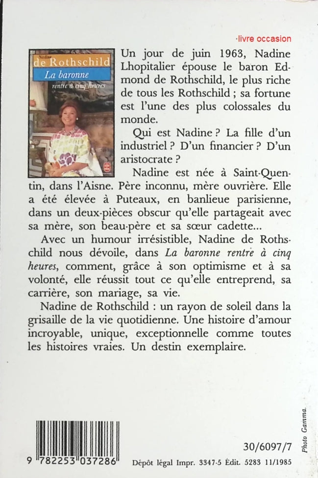 La baronne rentre à cinq heures - Nadine de Rothschild - Livre