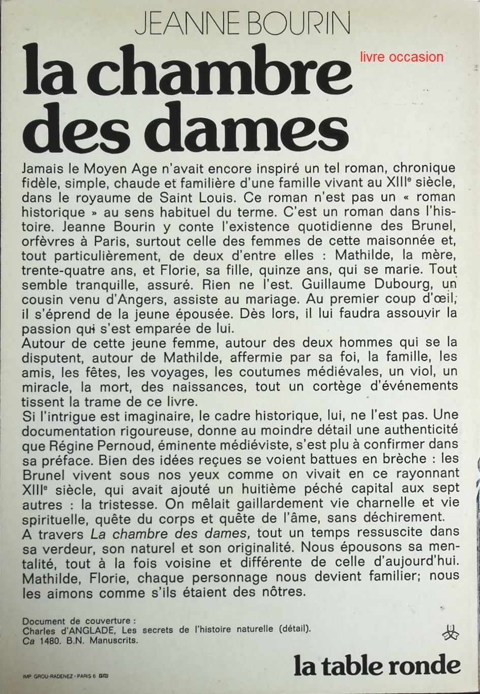 La chambre des dames - Jeanne Bourin - Livre