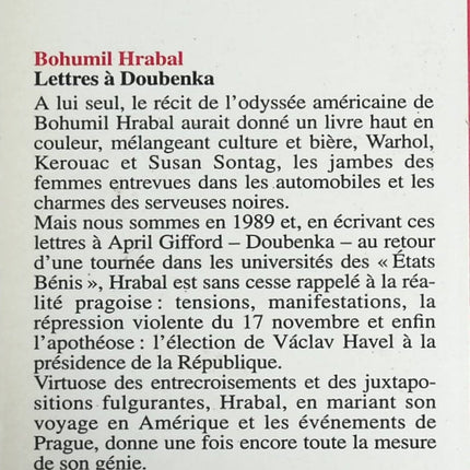 Lettres à Doubenka - Bohumil Hrabal - Livre