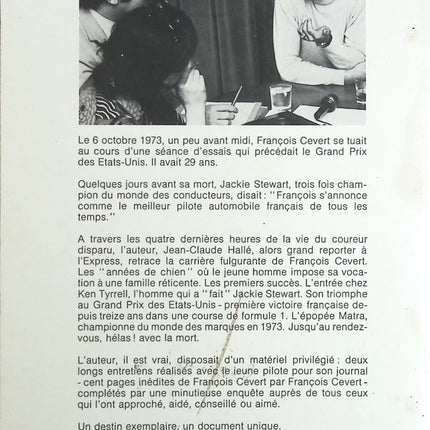 François Cevert - La mort dans mon contrat - Jean-Claude Halle - Livre