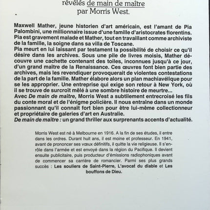 De main de maître - Morris West - Livre