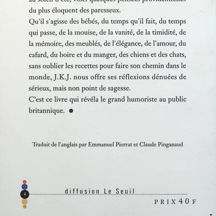Pensées paresseuses d'un paresseux - Jerome K. Jerome - Livre