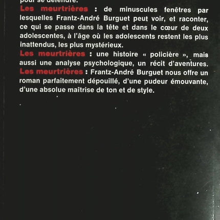 Les Meurtrières - Frantz-André Burguet - Livre
