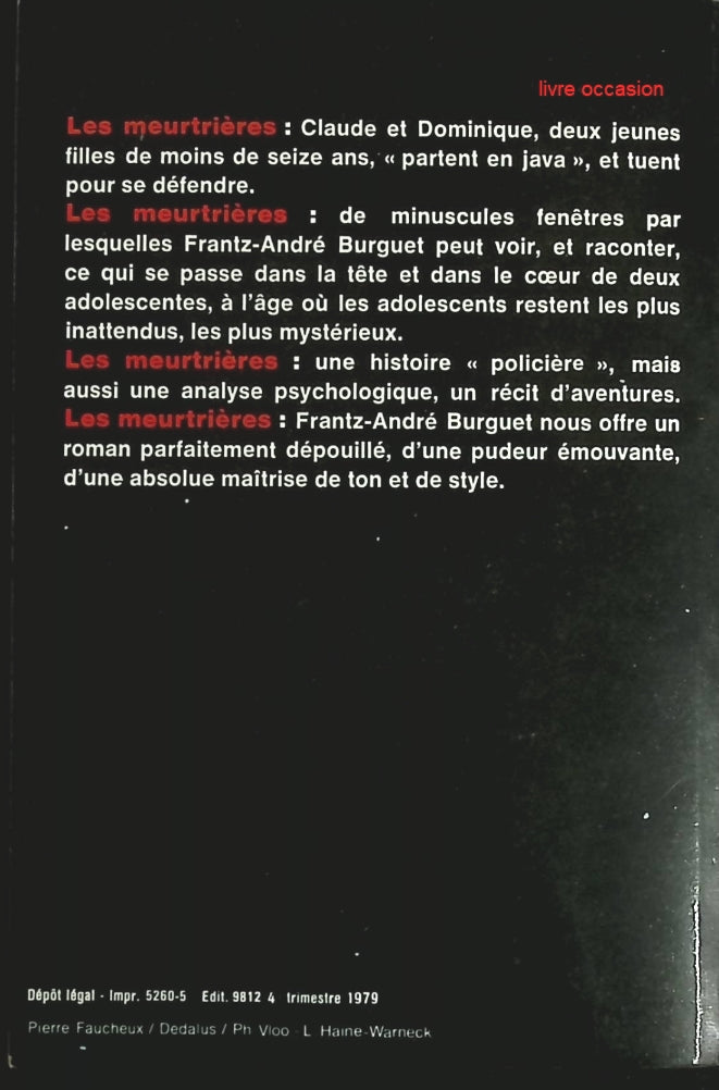 Les Meurtrières - Frantz-André Burguet - Livre