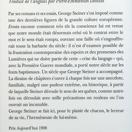 Errata - George Steiner - Livre