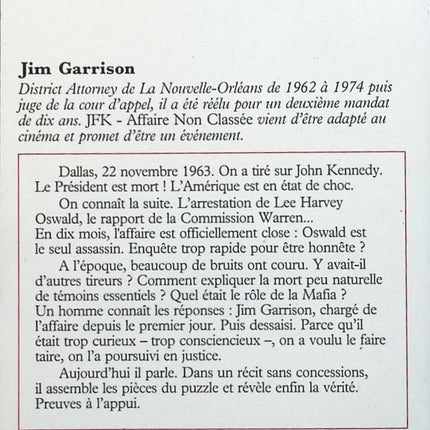 JFK Affaire non classée - Jim Garrison - Livre