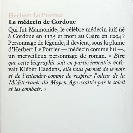 Le Médecin de Cordoue - Herbert Le Porrier - Livre