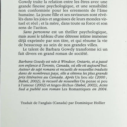 Sans personne - Barbara Gowdy - Livre