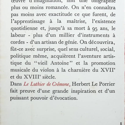 Le Luthier de Crémone - Herbert Le Porrier - Livre