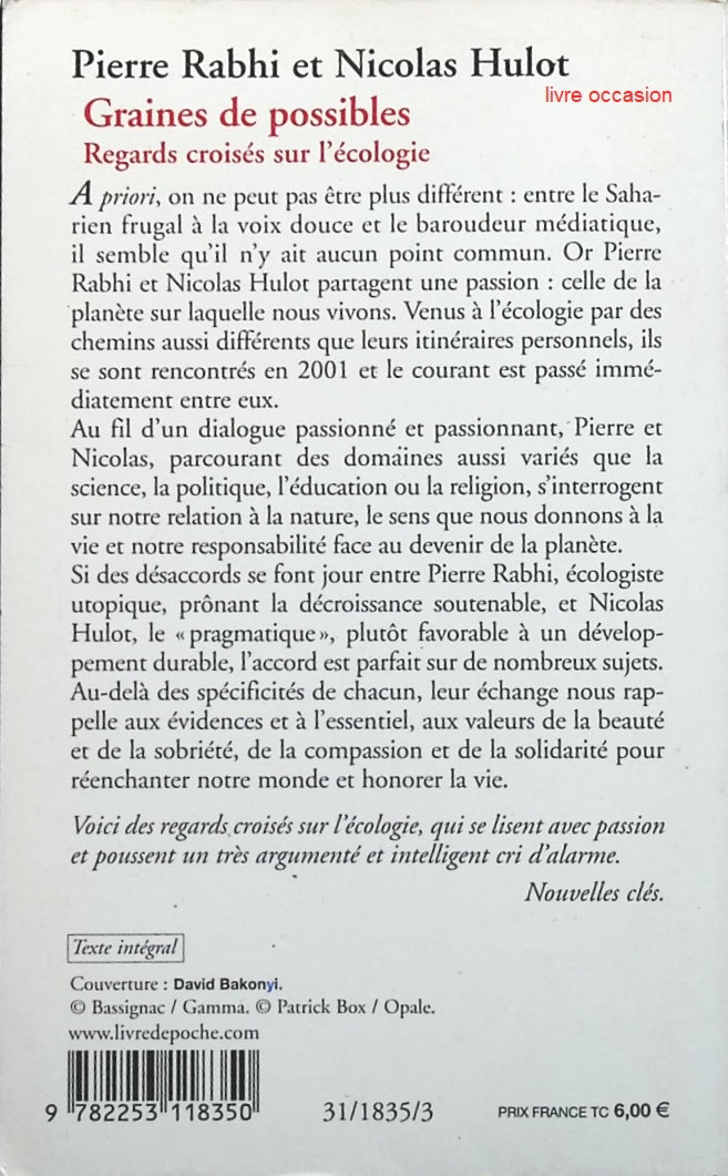 Graines de possibles : Regards croisés sur l'écologie - Nicolas Hulot Pierre Rabhi - Livre