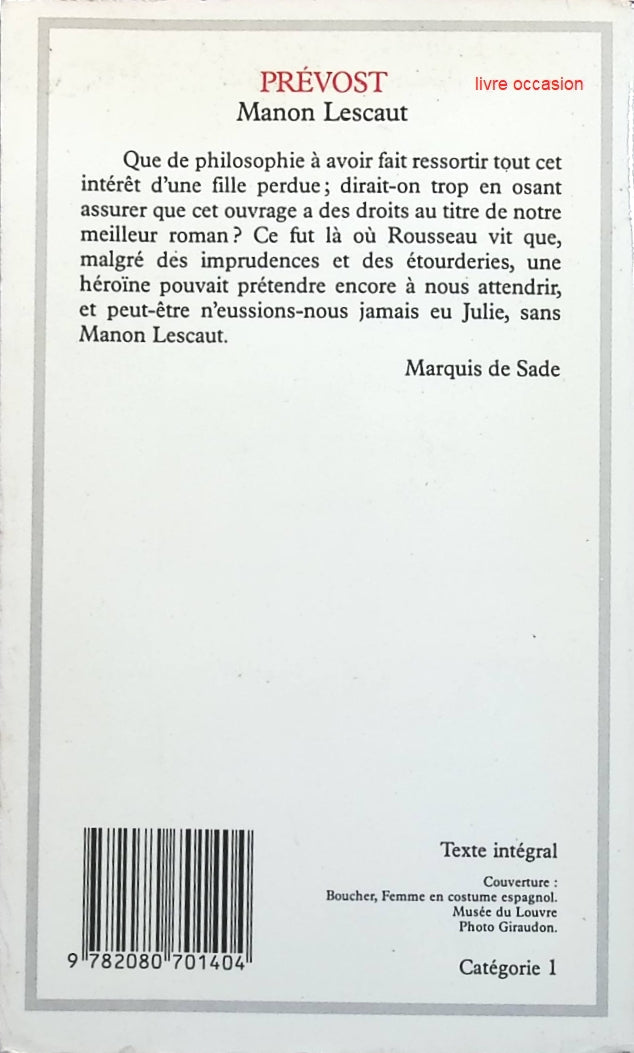 Manon Lescaut - Abbé Prévost - Livre