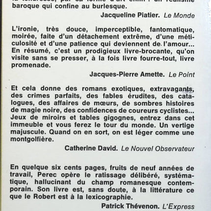 La Vie mode d'emploi – Georges Perec – Roman culte et expérimental sur vies croisées, mémoire et quotidien - Livre