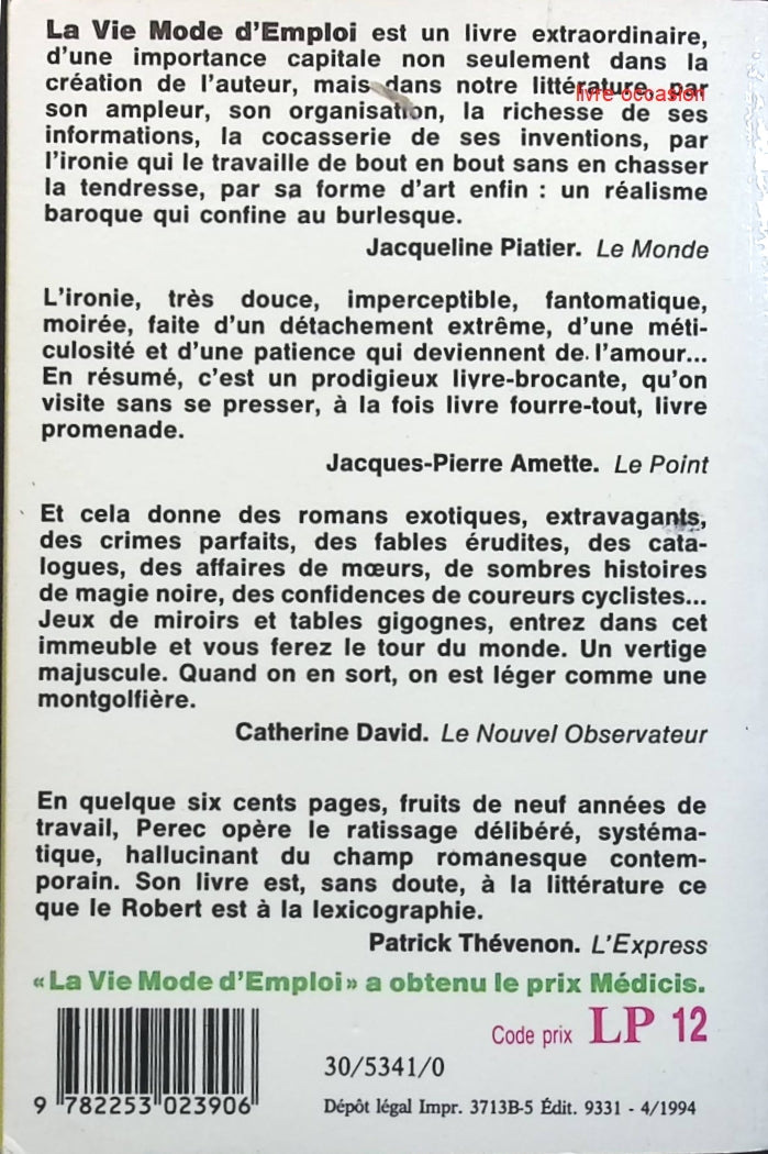 La Vie mode d'emploi - Georges Perec - Livre