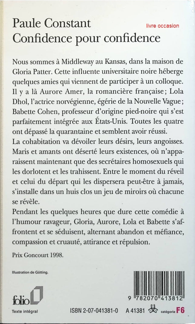 Confidence pour confidence - Paule Constant - Livre