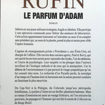 Le parfum d'Adam - Jean-Christophe Rufin - Livre