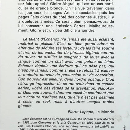 Les Grandes Blondes - Jean Echenoz - Livre