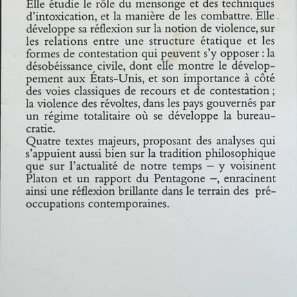 Du mensonge à la violence - Hannah Arendt - livre
