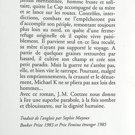 Michael K, sa vie, son temps - John Maxwell Coetzee - livre