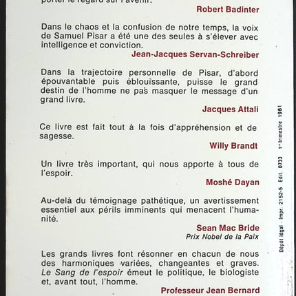 Le Sang de l'espoir - Samuel Pisar - Livre