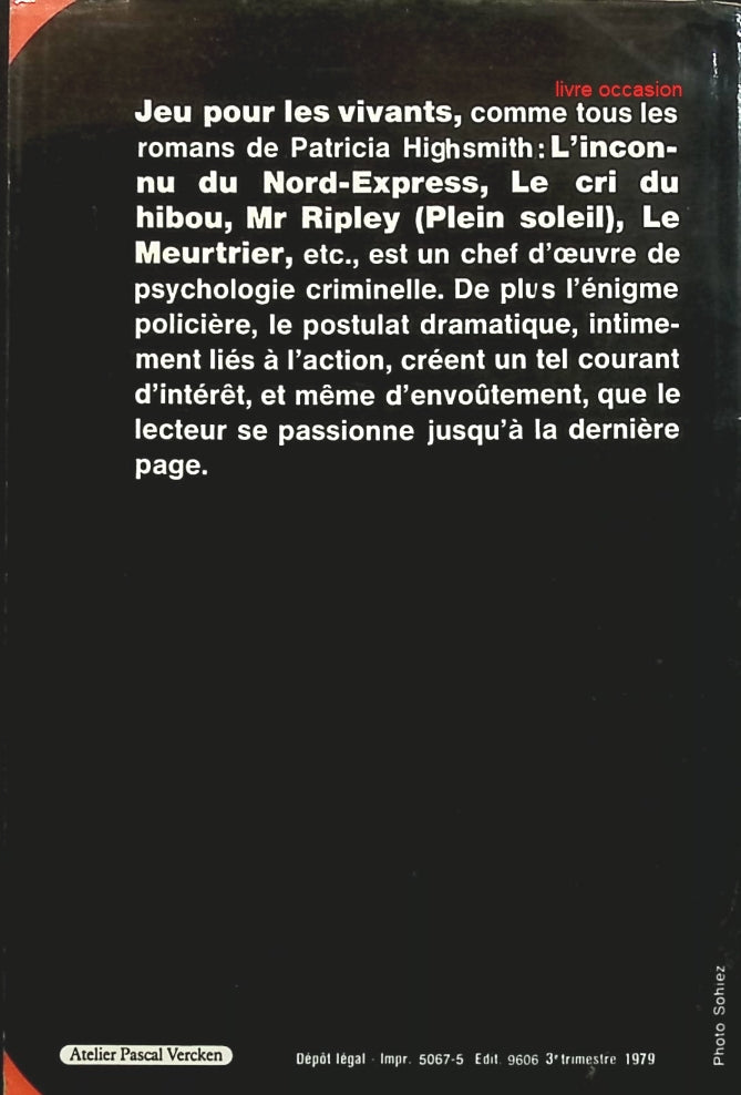 Jeu pour les vivants - Patricia Highsmith - Livre