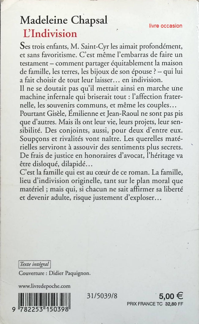 L'indivision - Madeleine Chapsal - Livre