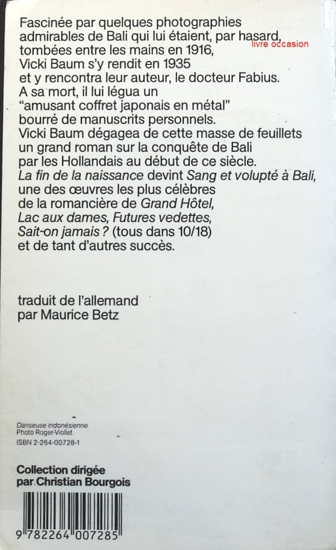 Sang et volupté à Bali - Vicki Baum - Livre