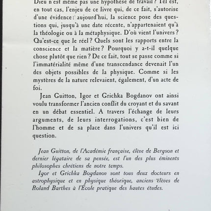 Dieu et la Science - Jean Guitton - Livre