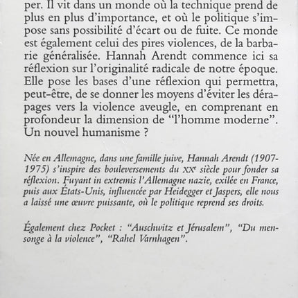 Condition de l'homme moderne - Hannah Arendt - livre