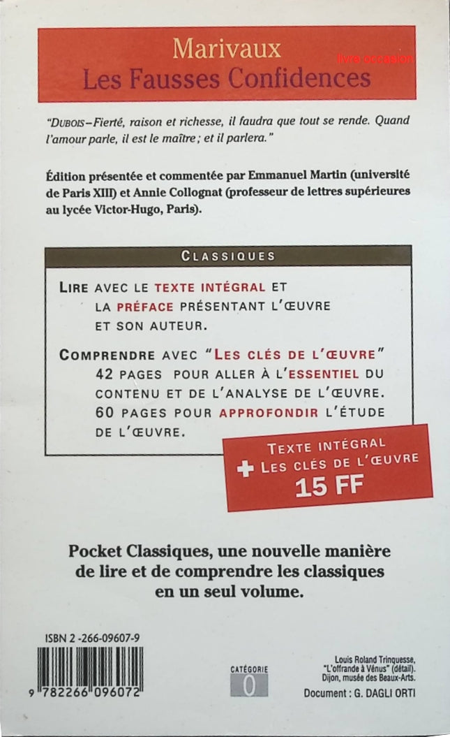 Les Fausses Confidences - Pierre de Marivaux - livre